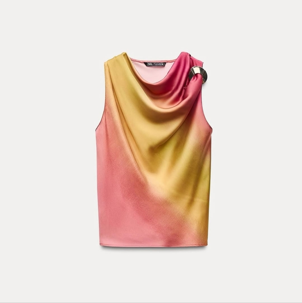 ZARA SATIN EFFECT PRINT TOP SIZE XS - Picture 3 of 5